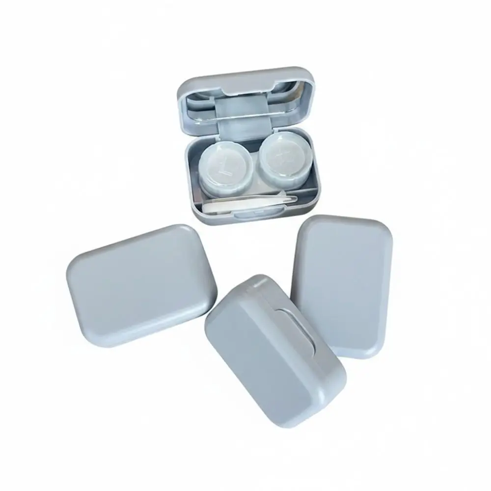 Macaron Color Contact Lens Case Kit with Tweezers and Suction Stick Mini Square Eye Care Storage Box Solid Color with Mirror