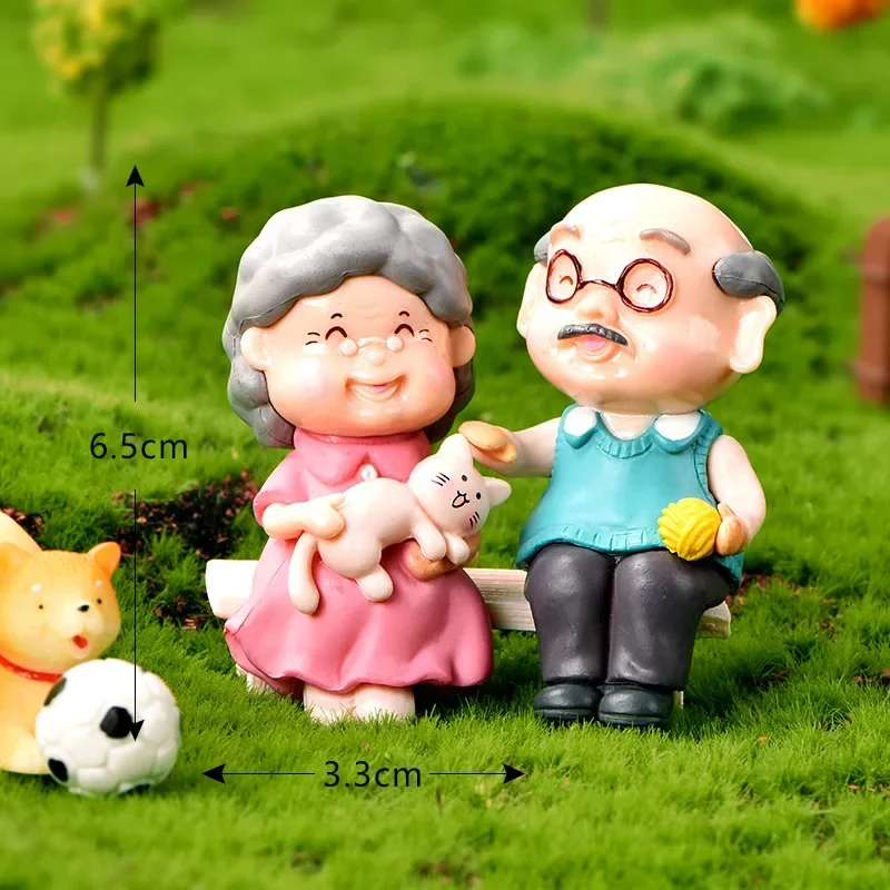 1 Pair Mini Grandpa Grandma Couple Figurines Fairy Dollhouse Ornaments Micro Landscape Crafts Home Room Garden Moss Decoration