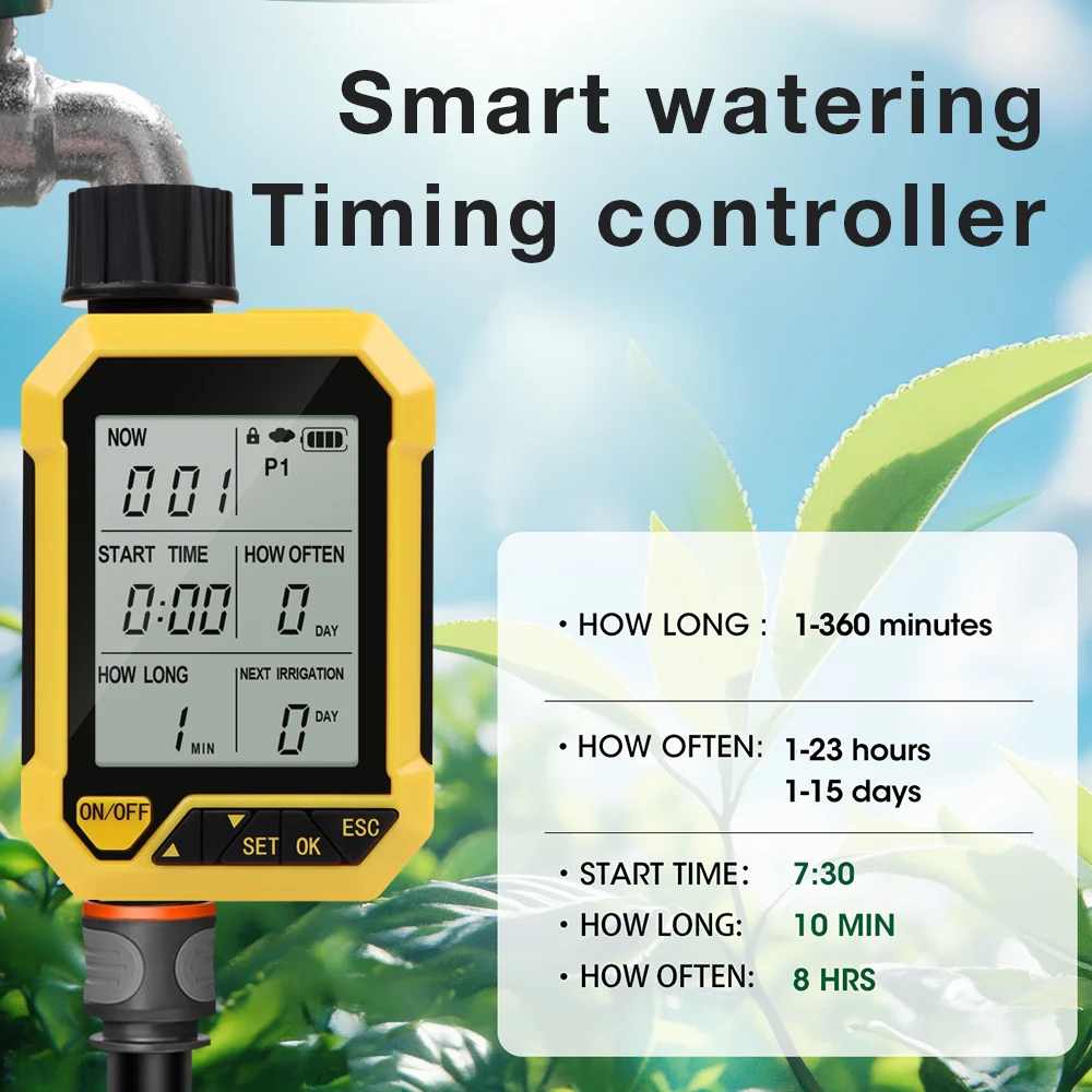 

1-way Irrigation Water Timer Automatic Irrigation Controller Smart Garden Watering System 1-360mins Timed Water Valve for Lawn