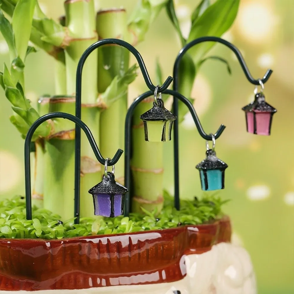 4pcs Micro Landscape Glow Lantern for Potted Plants Mini with Hooks Solar Luminous Lantern Garden Decor Miniature Stake Lantern