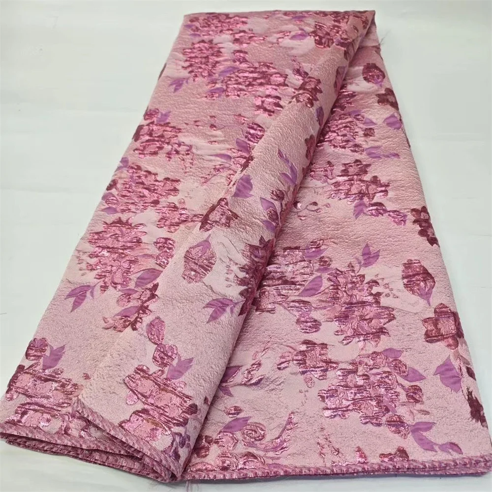 

Pink African Jacquard Brocade Luxury Fabric Latest Floral Damask Dress Material Nigerian Gilding Lace Brocard Tissu 5 Yard DJB85