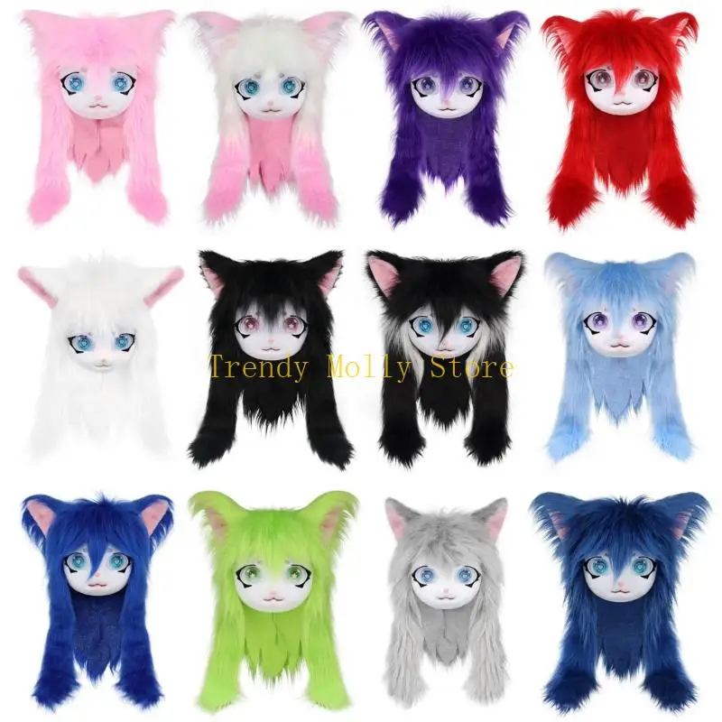 

N5KB Furry Animal Head Cats Fursuit Cut Mask Cats Costume Cats Headgear for Halloween