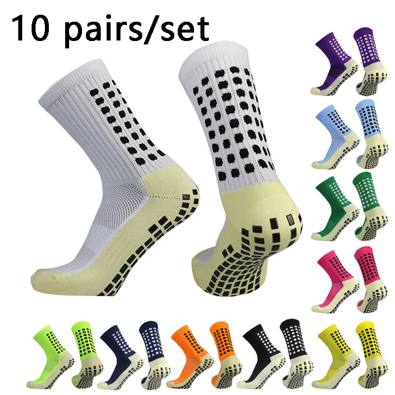 10 Pairs/lot Men Womens Football Socks Cotton Square Silicone Suction Cup Grip Anti Slip Soccer Sports Rugby Socks Tennis Socks