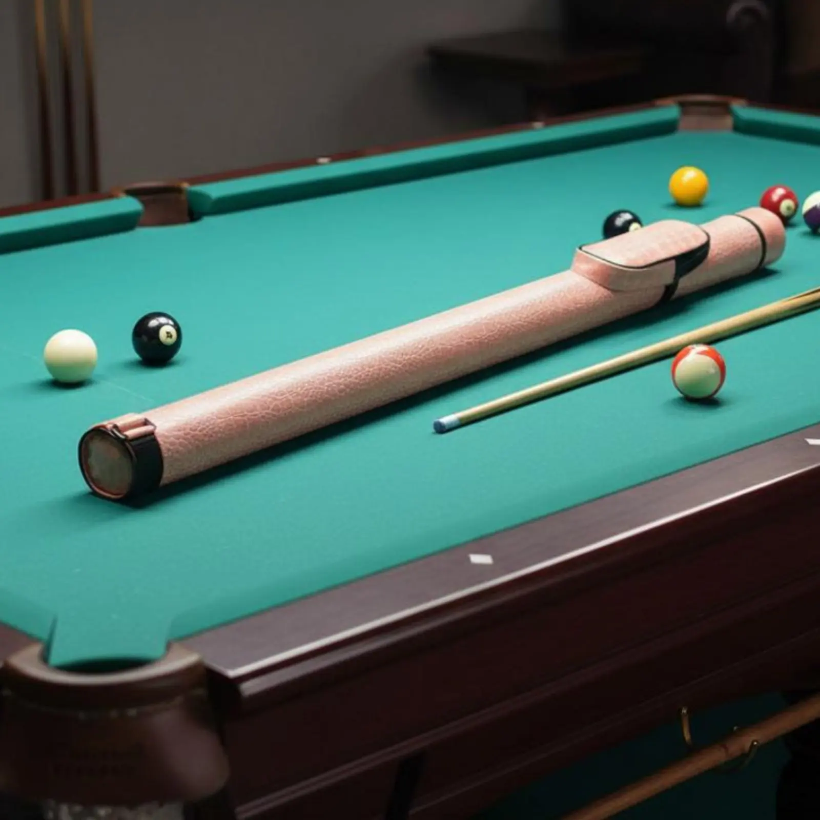 Billiard Cue Tube PU Leather Pool Cue Case Billiards Accessory Textured Exterior Adjustable Shoulder Strap for Tournaments