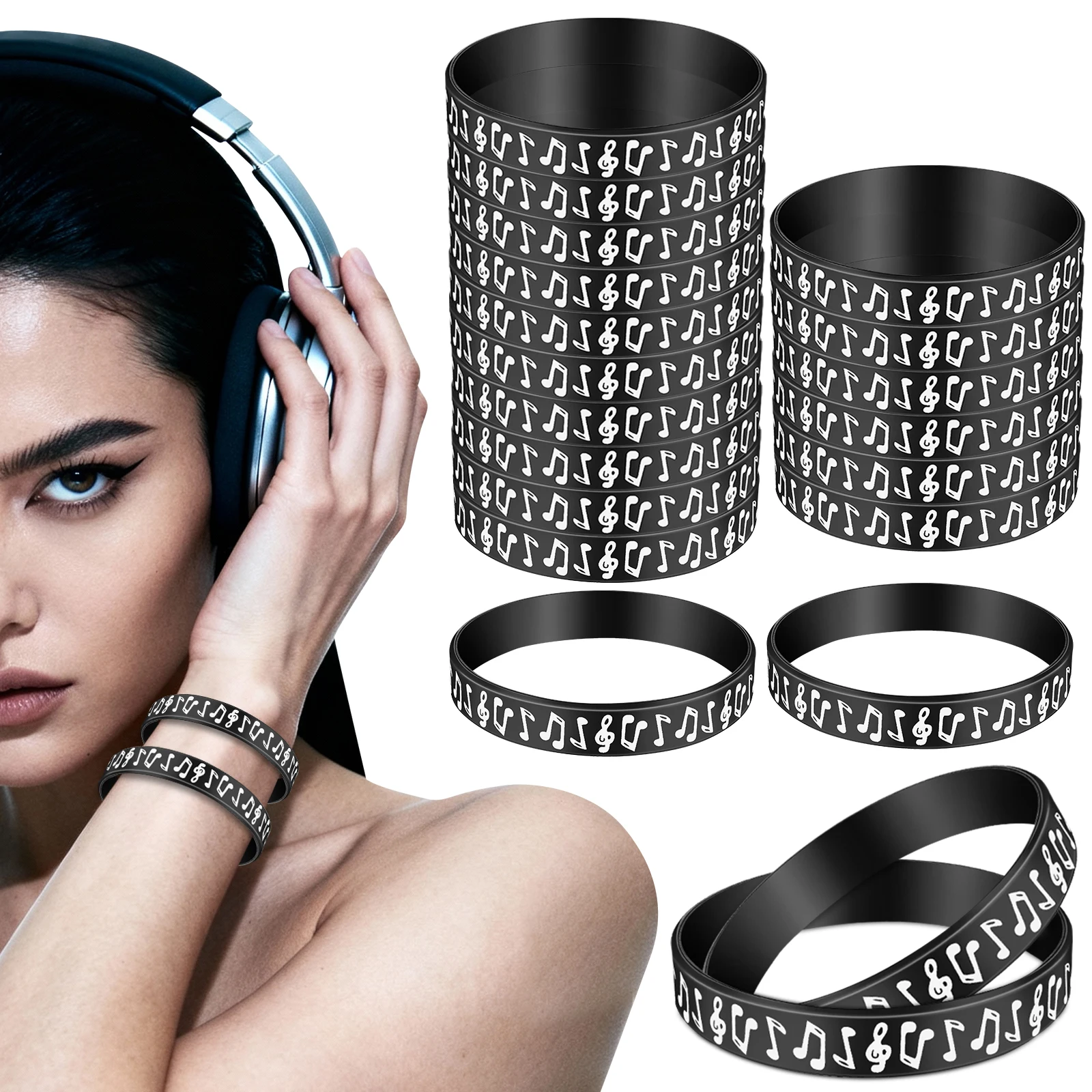 

24Pcs Music Note Silicone Wristbands Trendy Colored Wristbands Music Party Favors Concert Festival Event Accessories Bulk