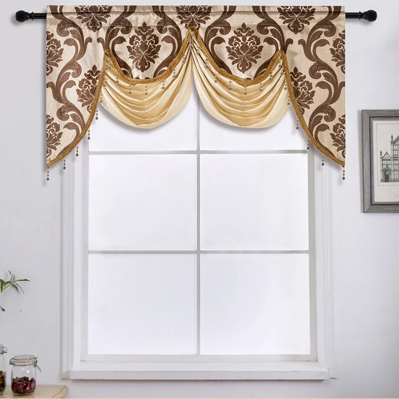 

New Double-wave Tassel Curtain Head Jacquard Tassel Double-layer Curtain Multi-color Valance for Living Dining Room Bedroom