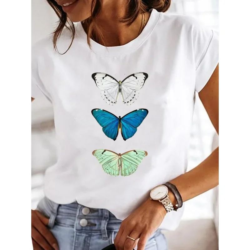 Hot Selling Pineapple Women's T-shirt Butterfly Print Pattern Crewneck Short Sleeve Large Size Shirt Fashion Girl Tops Aesthetic