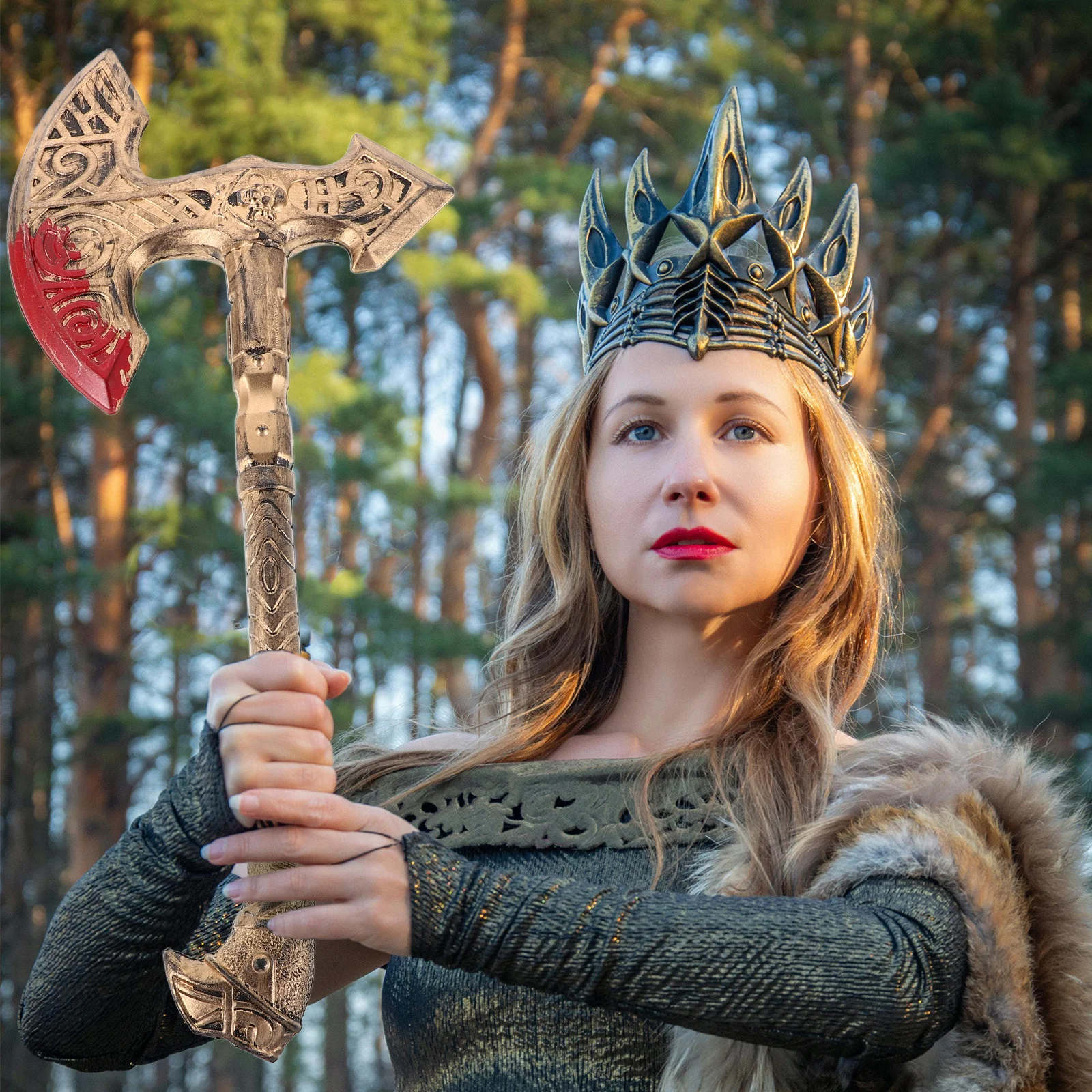 Accesorio de hacha simulada, diseño realista para Cosplay Medieval vikingo, fiesta de Halloween, puesta en escena, tema pirata, uso en eventos