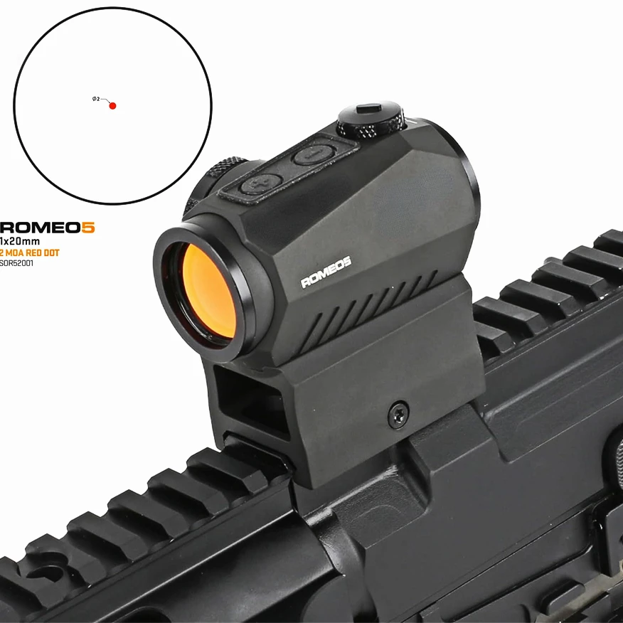 

ROMEO5 1x20mm 2 MOA Red Dot Sight Reflex Riflescope Hunting Scope With Mount Riser 20mm Rail Co-Witness Holographic AR15 HK416