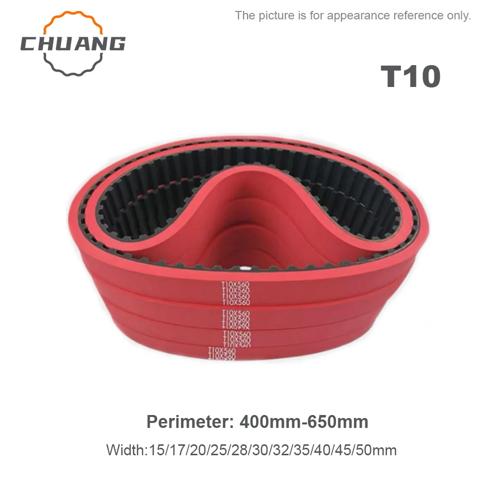 

T10 Timing belt perimeter: 400mm- 650mm Red synchronous belt thickening vertical packaging machine film pulling industrial belt