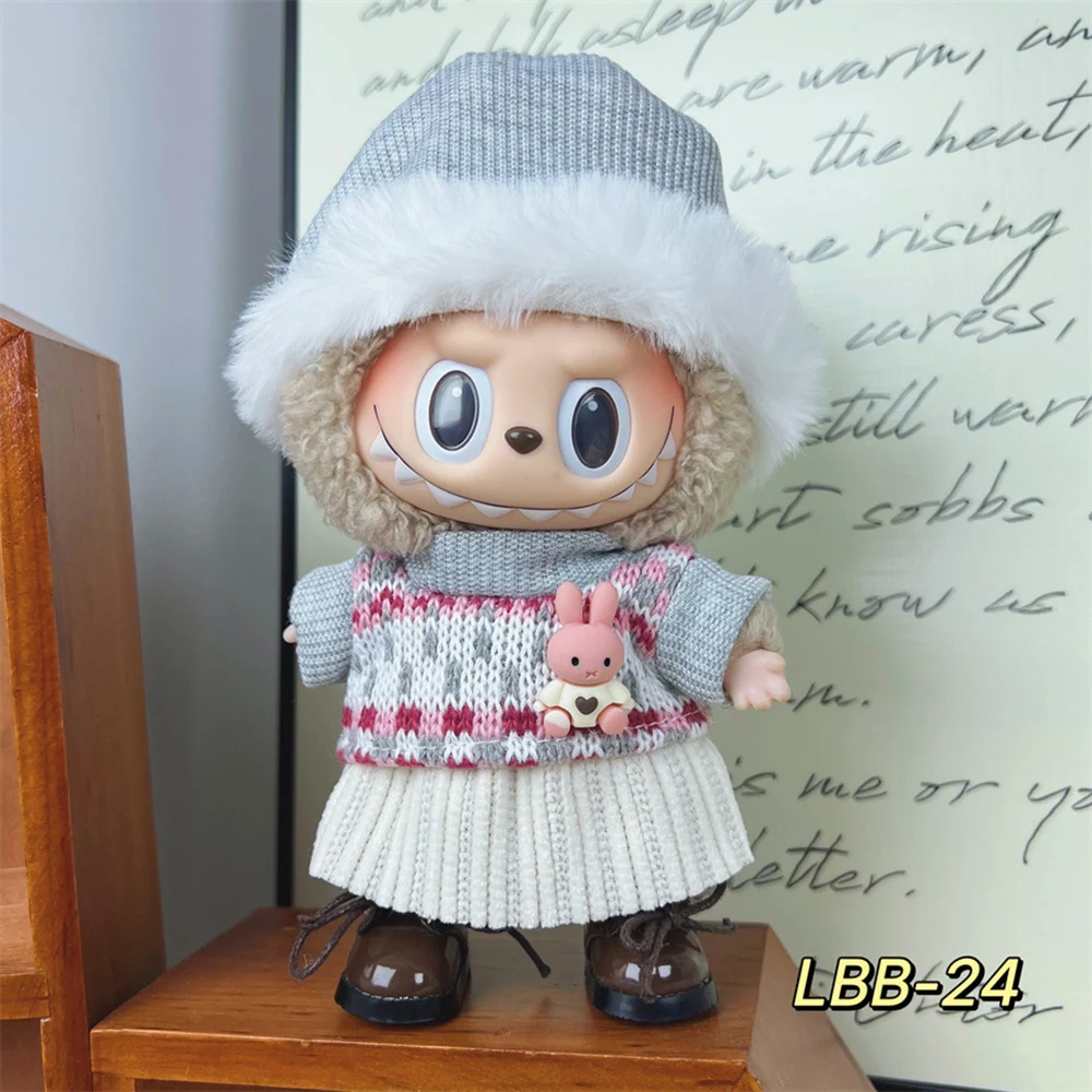 17cm Labubu Doll Paired with Different Overalls Sets, Clothing Pants Plush Hat Sets Suitable for DIY Clothing Accessories
