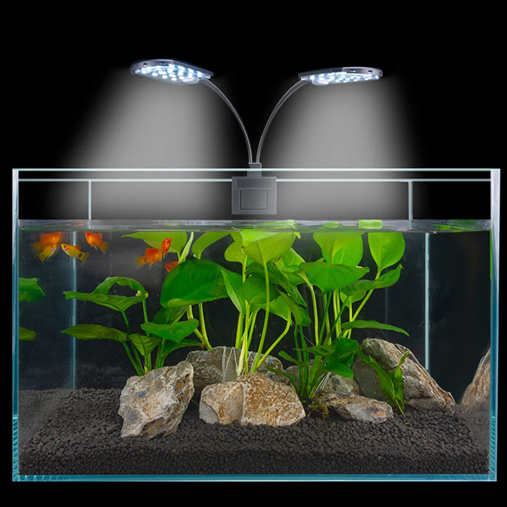 

LED Aquarium Light Double Head Clip on Lamp for Fish Tank Great Lighting Practical Easy Install Suitable Thickness Tanks Aquatic
