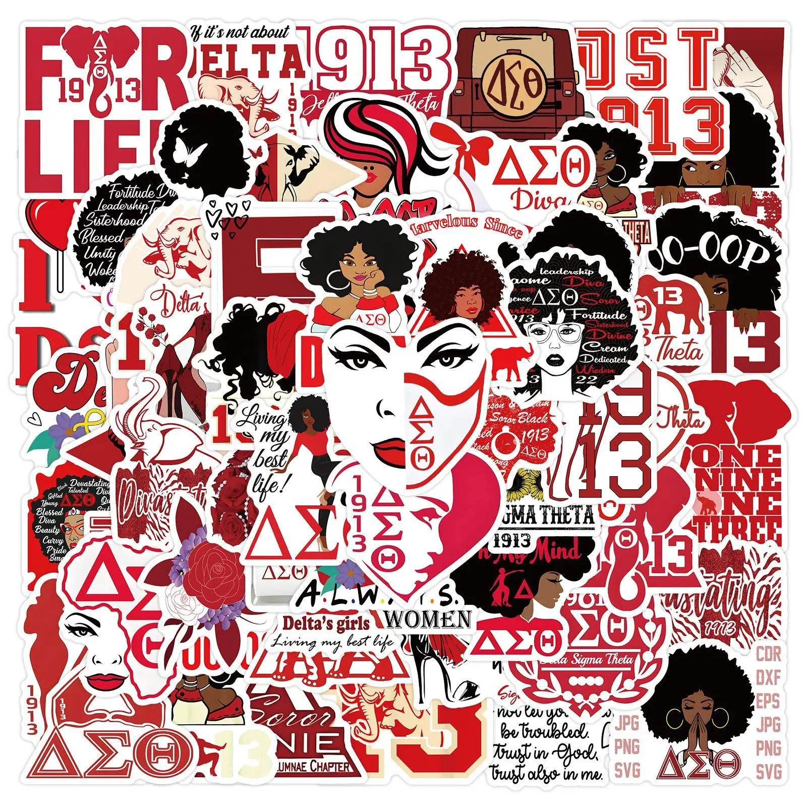 60pcs Delta Sigma Theta Sorority Stickers for DIY Notebook Stationery Skateboard Phone Water Cup Luggage Waterproof Sticker