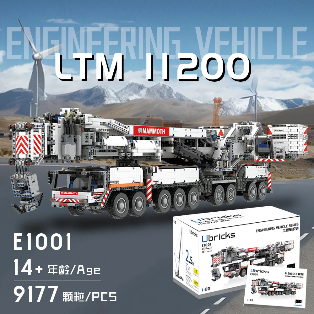 9177pcs 2024 Newest Ubricks Liebherr LTM11200 Mobile Crane Model 1:20 Remote Control MOC Building Blocks Toys Bricks Kit Gifts