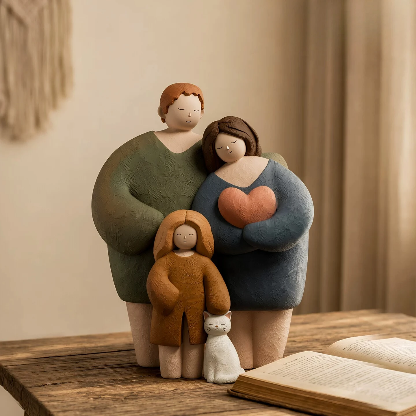 Vintage Family of Three Resin Figurine,Retro Artistic Living Room Decor,TV Cabinet Console Table Ornament,Home Shelf Accent Gift