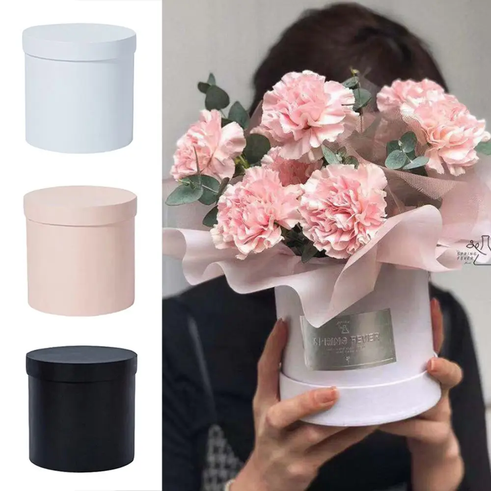 Flower Box Gift Packaging Box Portable Round Small Hug Bucket Storage Flower Cardboard Box Candy Day Mother Rose