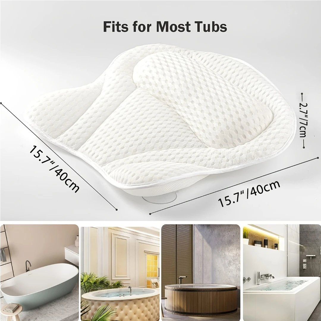 4D Bath Pillow,6 Non-Slip Suction Cups, Contouring Ergonomic Design for Neck,Shoulder Support ,Bathtub Cushion Bath Accessories