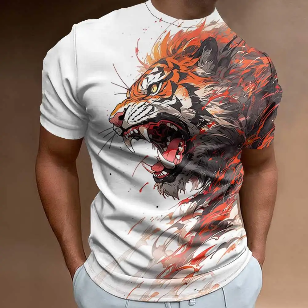 New 3d Fierce Tiger Print Men's T-Shirt Fashion Trend Man Clothing Retro Loose Oversized Short Sleeve T-Shirt For Men 2024 Tees