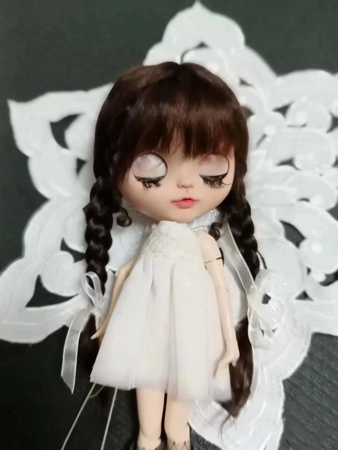 （Booking customization. About 3 weeks）BJD Blythe wig Mohair chocolate with bangs Fit 9-10inch head circumference Qbaby