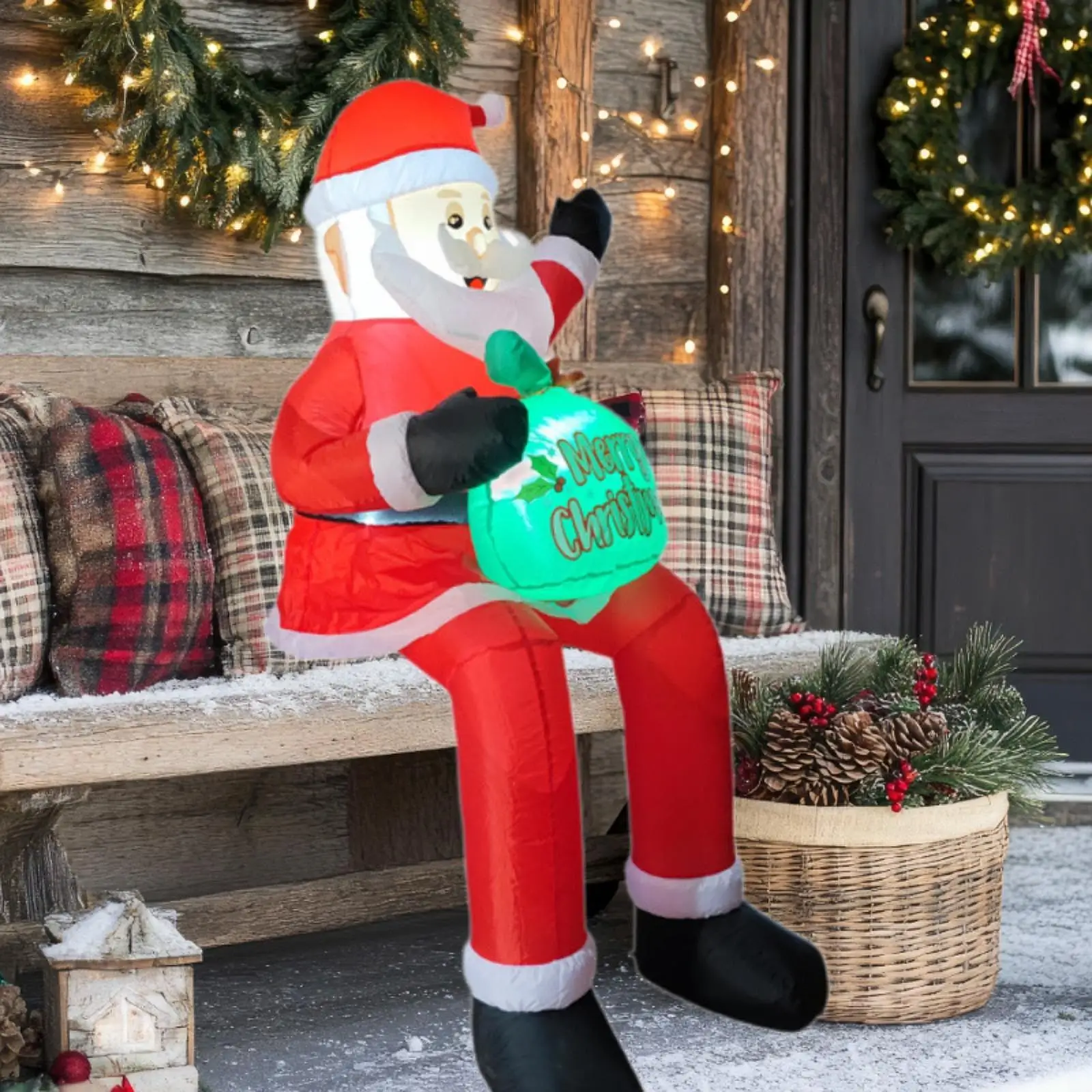 

Рождественский надувной гигантский надувной орнамент Санта-Клауса со светодиодной подсветкой для уличного газона, праздничного декора