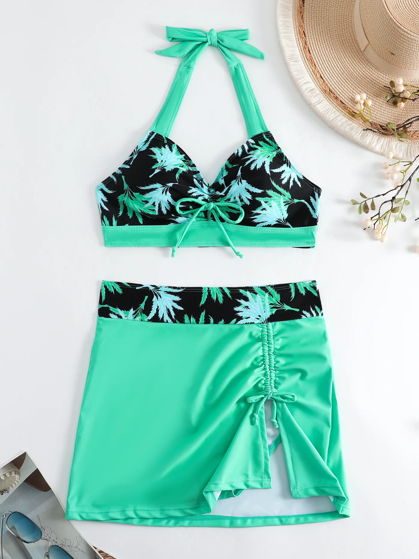 Sexy ZIGZAG Bikini 2025 Donna Tre pezzi Costume da bagno Halter Costumi da bagno Donna Beachwear Costume da bagno a vita alta Gonna con coulisse