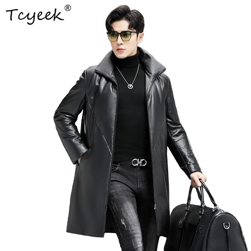 Tcyeek Genuine Leather Puffer Jacket Men's Sheepskin Coats High Quality Mid-length Thick Winter Jackets for Men 2026 Chaquetas