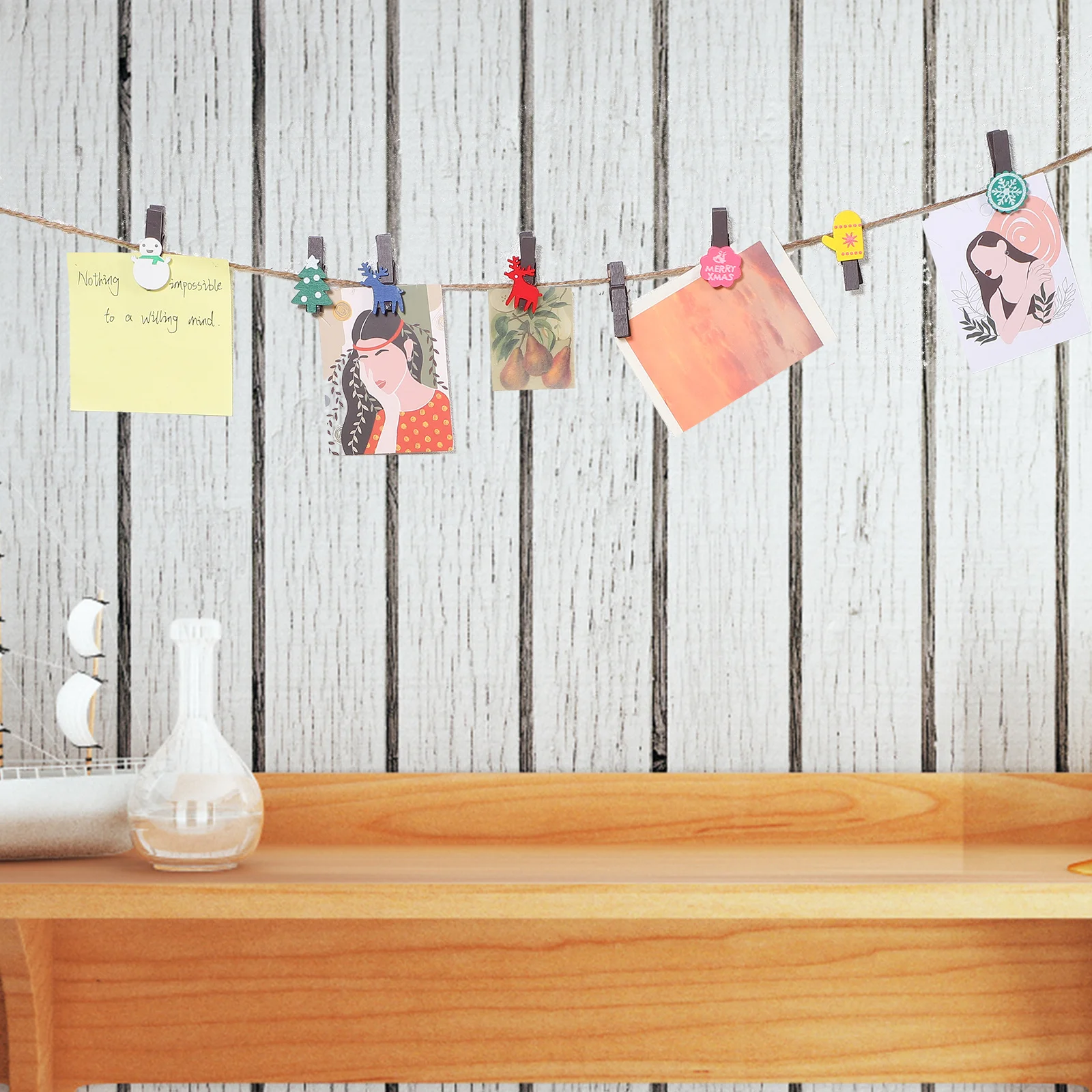 

1 Set Wooden Clips Diy Picture Clips With String Multi-Function Photo Clamps For Party Decoration Holiday Gift Set Adorable