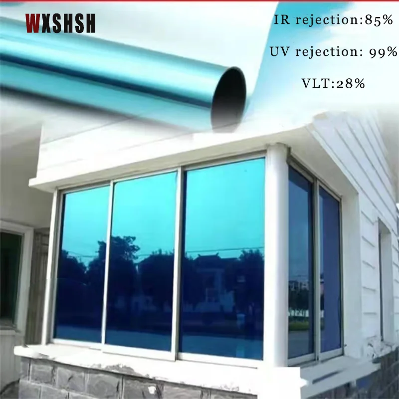 

Window glass sticker vinyl privacy Sun-Blocking Glare Reduction Anti-UV Tint mirror stickers Decorative for home Blue SIlver 8m