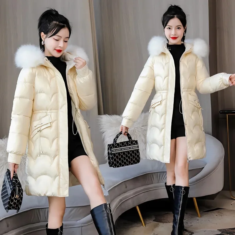 2024 New Winter Jacket Parkas Women Coat Fur Collar Hooded Overcoat Female Jacket Thick Warm Cotton Padded Puffer Parka Outwear