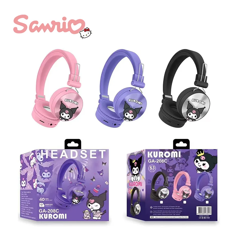 

Sanrio Cartoon Hellokitty Kuromi Bluetooth Headphone Wireless Headsets With Mic Foldable Lightweight Earphone Fashion Girls Gift