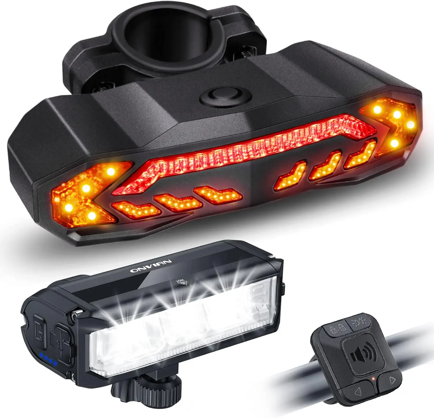 

Rechargeable Front and Rear Bike Light Set, Ultra Bright Waterproof Cycling Lights with Turn Signals and Alarm for Night