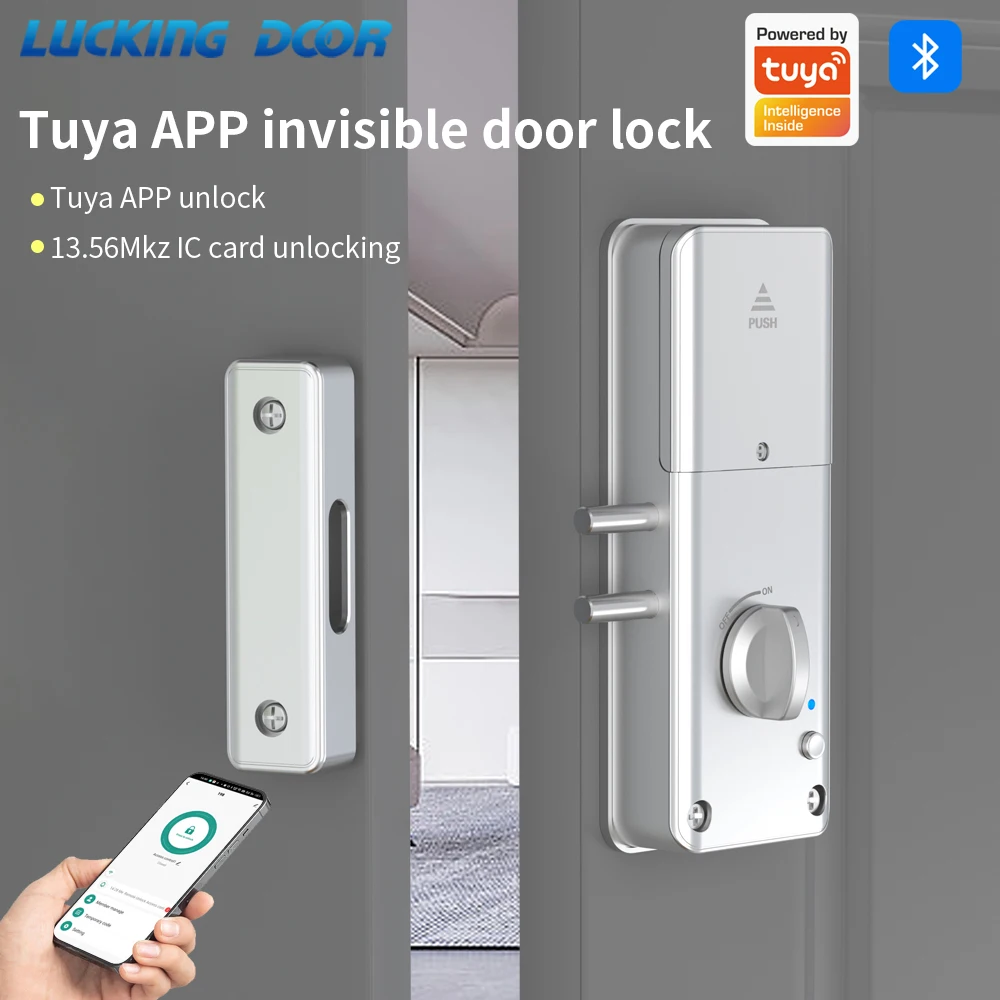 Unterstützt Tuya App Türschloss Unsichtbares Magnetisches Schloss für Holztüren IC-Karte APP Fernentriegelung Elektronisches Schloss Einbruchsicheres Türschloss