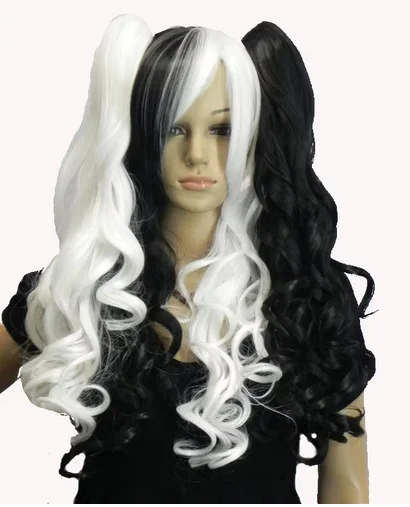 Rainbow Cosplay Wig two Ponytail 2 Clip-On Long Curly Synthetic Hair Wigs