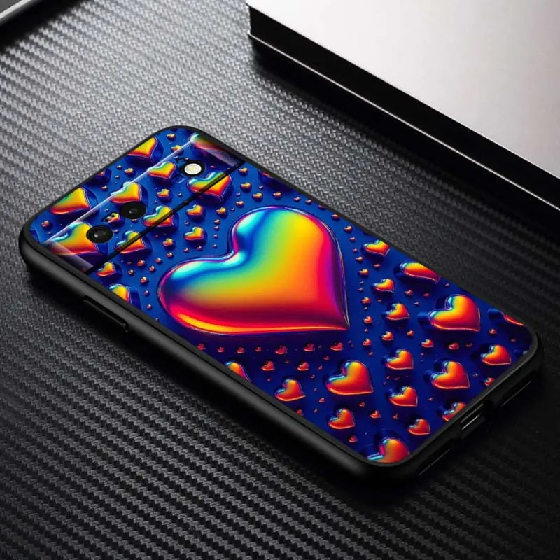 الترتر اللون الفن الحب القلب قضية الهاتف لجوجل بكسل 9a 9 8A 8 7 7A 6 6A برو XL 2024 5G أسود لينة غطاء سيليكون بولي يوريثان #5