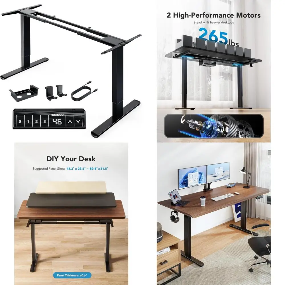 

Huanuo Electric Adjustable Desk with 265 lbs Dual Motor Capacity, T-Shaped Steel Legs for Desks up to 90 inches