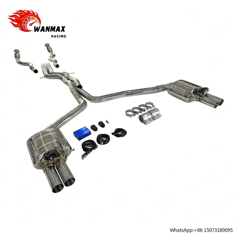 High Performance Polished Stainless Exhaust System for C7 RS6/RS7, Front to Rear with Electronic Valve Control, In Stock