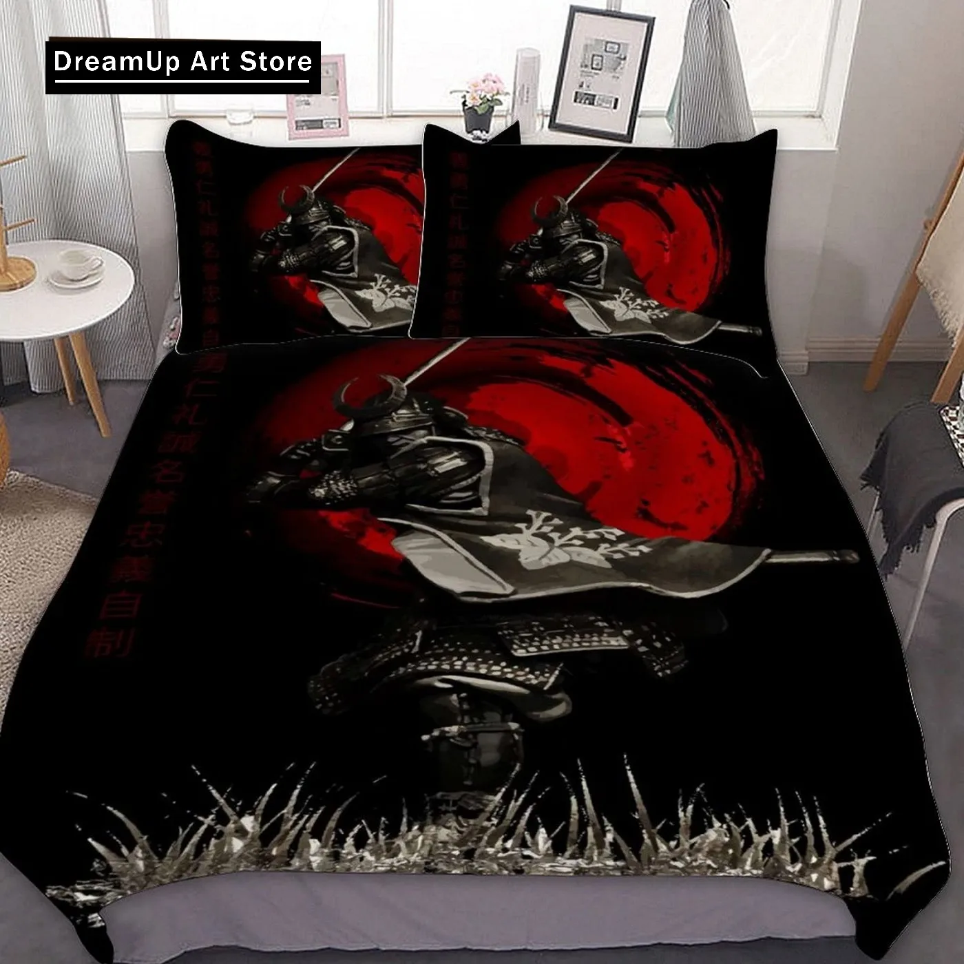 Japanese Style Armor Samurai Ronin Moon Bedding Set Duvet Cover Bed Set Quilt Cover Twin Single Full Queen King Size Boys Adult