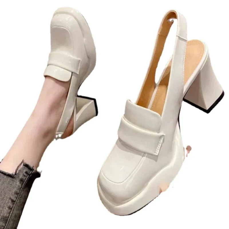 Buty damskie 2023 nowe okrągłe pantofle damskie buty na wysokim obcasie wiosenne jesienne modne sandały wsuwane na buty kobiece pantofle na