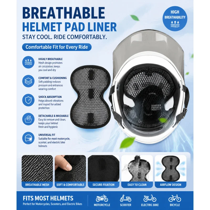 

Universal Breathable Helmet Pad for Motorcycle Scooter and E Bike