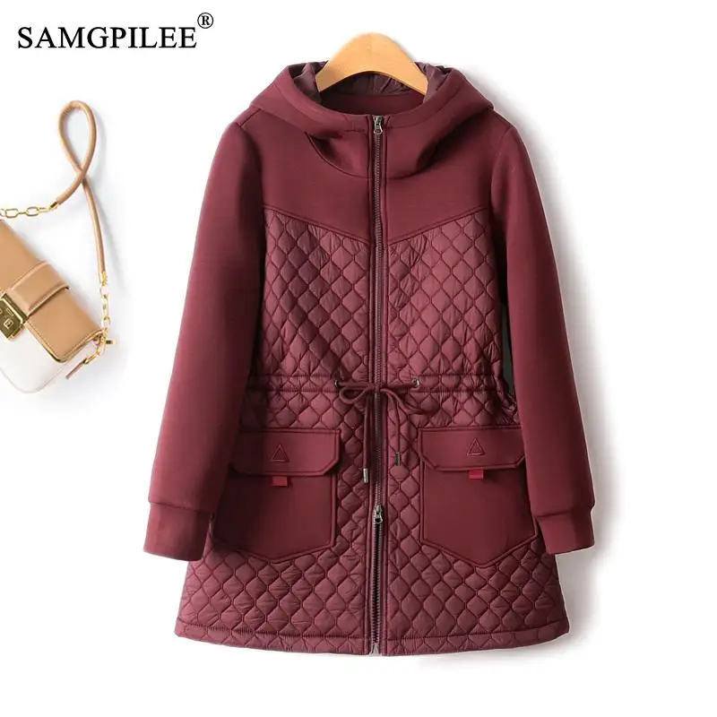 

European Station Winter Coat For Women 2023 New Air Cotton Waist Drawstring Hooded Solid Clothes Lightweight Jacket Woman 4XL