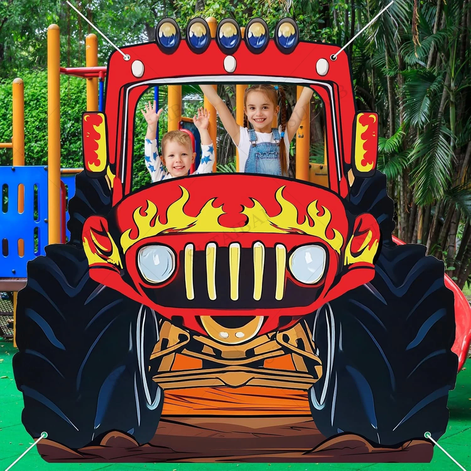 Monster Truck Photo Banner Booth Puntelli Grande mostro Foto Sfondo Decorazioni per feste Enorme mostri Truck Sfondo Banner Gioco divertente