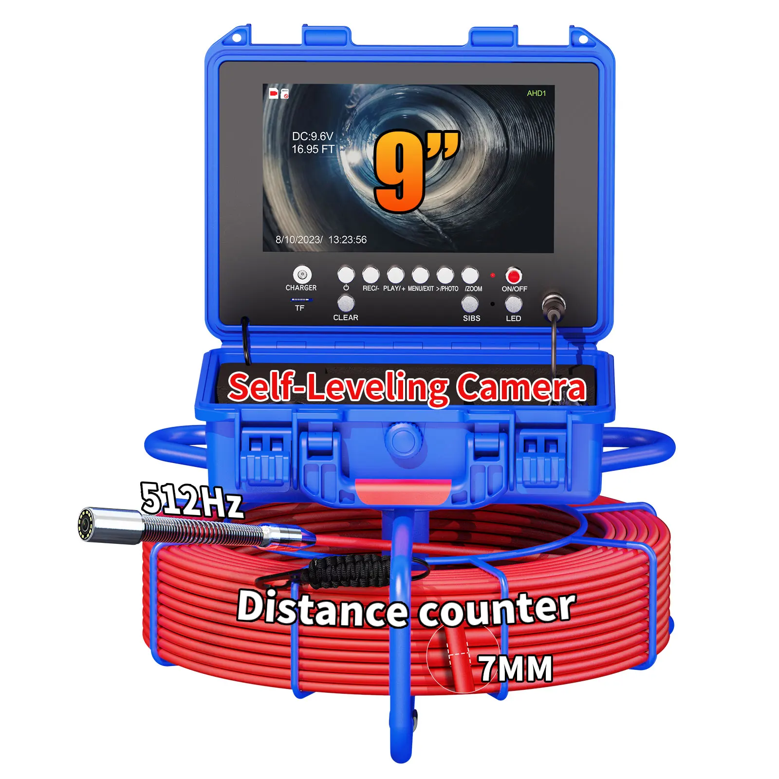 Sewer Camera,197Ft/60M 512Hz Self-Leveling Pipe Inspection Camera with 9