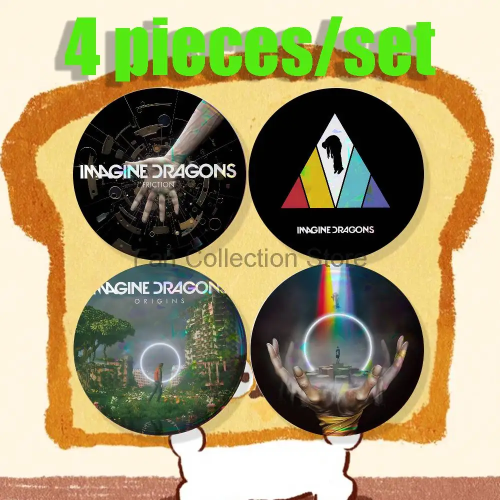 Набор из 4 эмалевых значков I-Imagine Dragons Band: мультяшные аниме-значки, модные ювелирные аксессуары, круглые застегивающиеся броши для рюкзаков