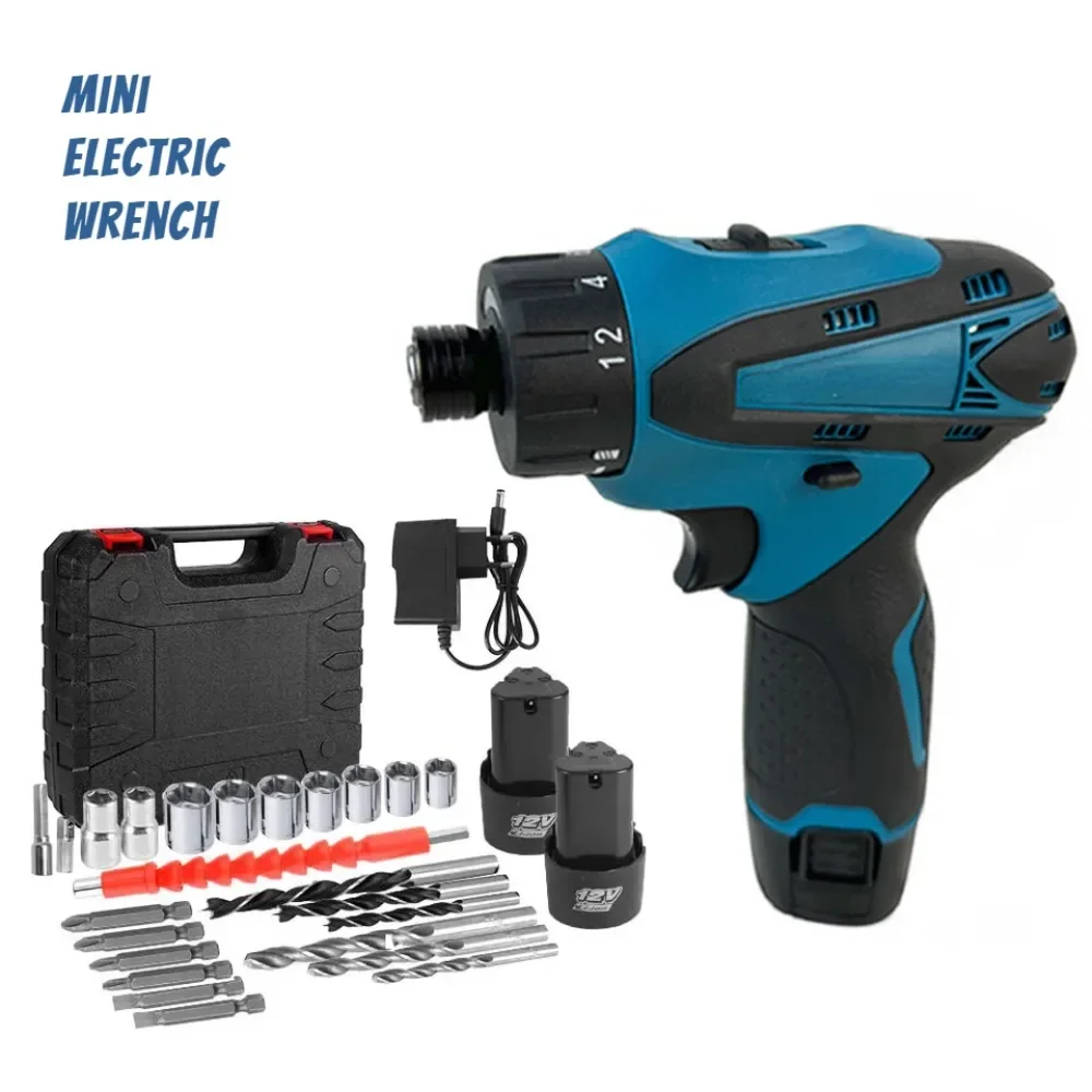 

12V Mini Electric Wrench Impact Wrench Cordless Rechargeable Right Angle Ratchet Wrench Impact Driver Power Tool with 2 Battery