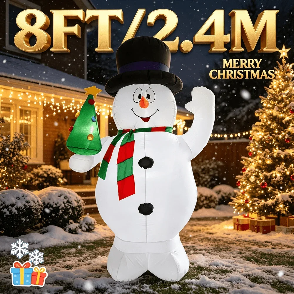 8FT Christmas Inflatable Snowman with Mini Lighted Xmas Tree Built-in LED Lights Blow Up Outdoor Yard Winter Holiday Party Decor