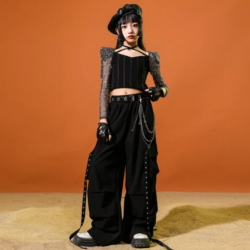 Hip Hop Ragazze Cool K-pop Crop Top Street Dance Pantaloni cargo Bambini Streetwear Outfit Bambini Costumi jazz Set di vestiti per gruppi di ragazze