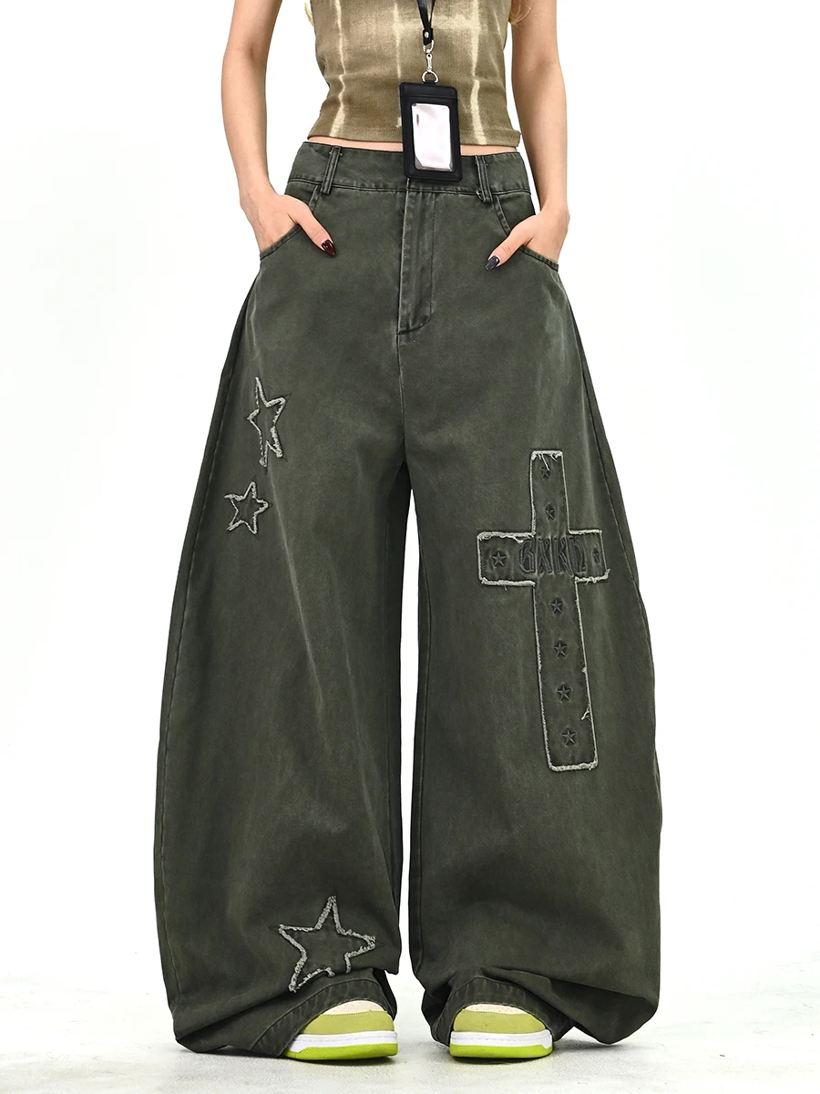 

Женские свободные джинсы BF в американском уличном стиле, широкие, с нашивками и рваными элементами, весенняя новинка