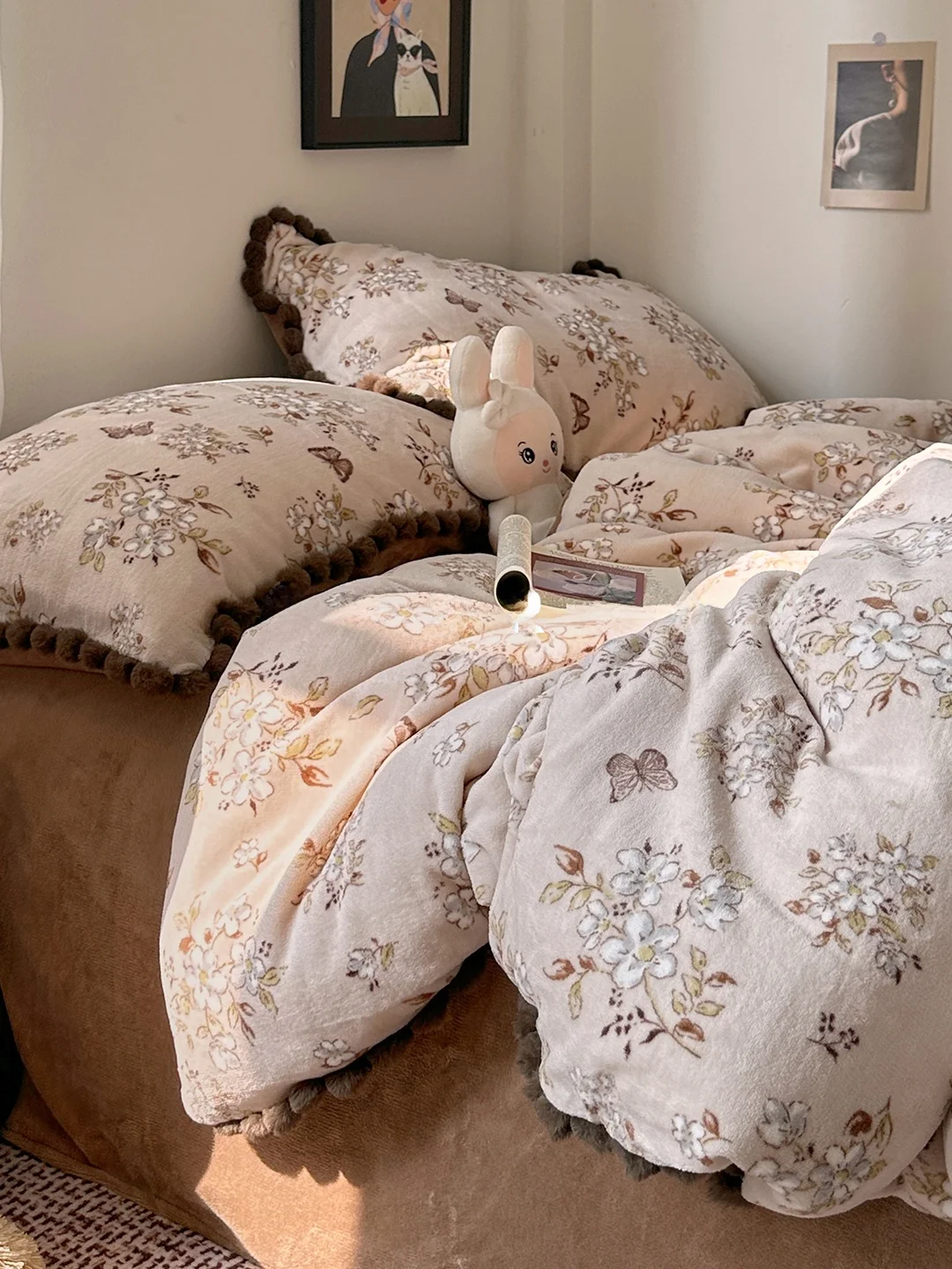 

Комплект постельного белья Dr Flower Record Milk Fuzz Coral Fleece из четырех предметов для девочек: теплый, уютный, зимний, французский стиль