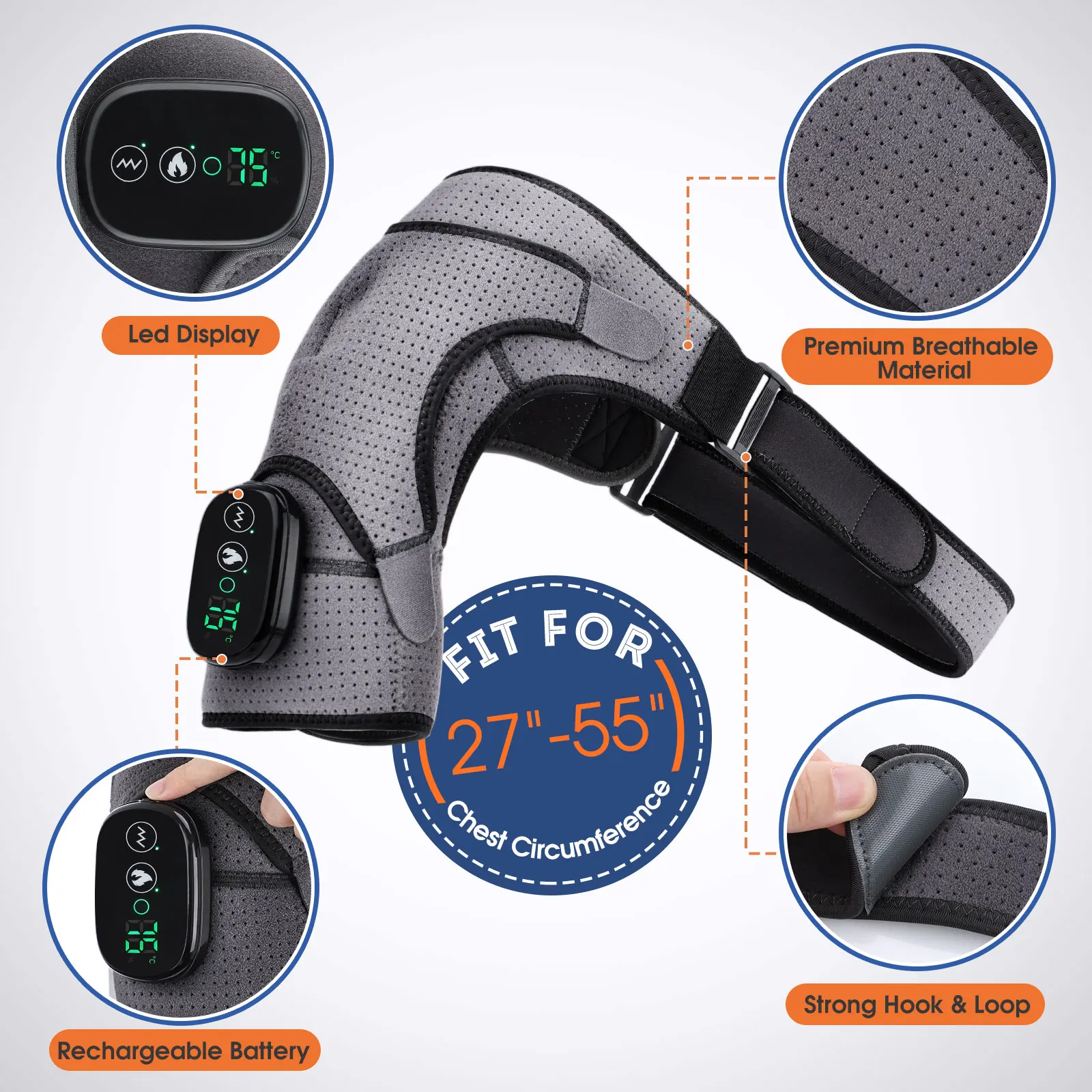 Electric Heating Shoulder Pad with Vibration Heating Massage Belt Thermal 3 in 1 Shoulder Brace for Knee Elbow Joint Care