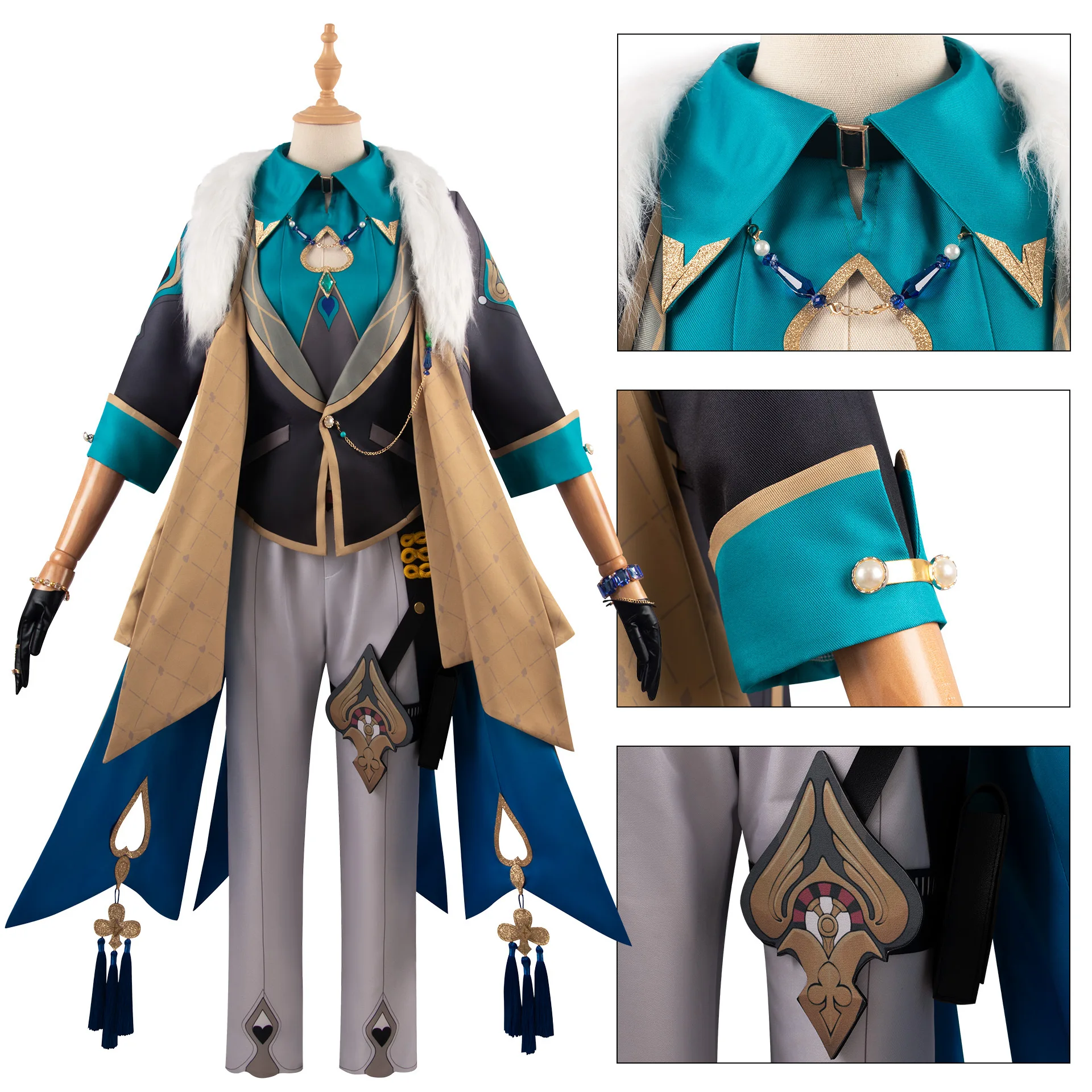 Aventurine Honkai Star Rail Cosplay para homens, peruca com adereços de relógio, conjunto completo Role Play, Carnaval, roupas de festa de Halloween